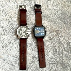 EUC-Diesel Chocolate Brown leather watches. Mega Chief and Oversize.